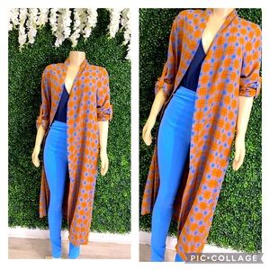 Plaid tan with blue stripe cardigan